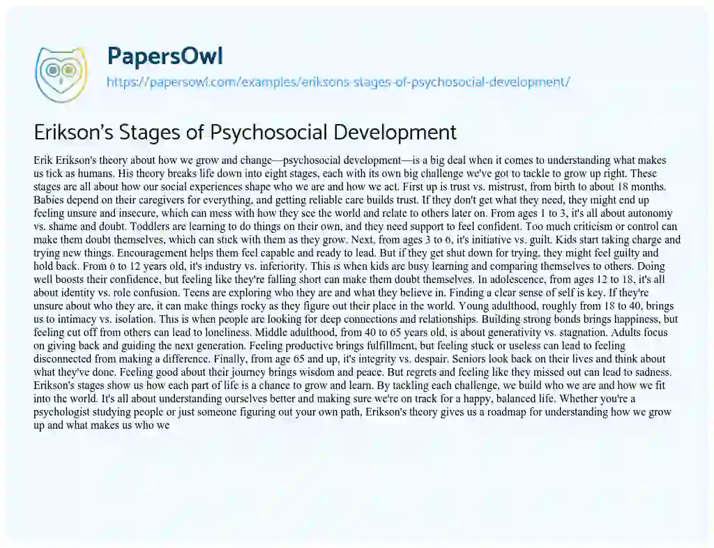 Essay on Erikson’s Stages of Psychosocial Development