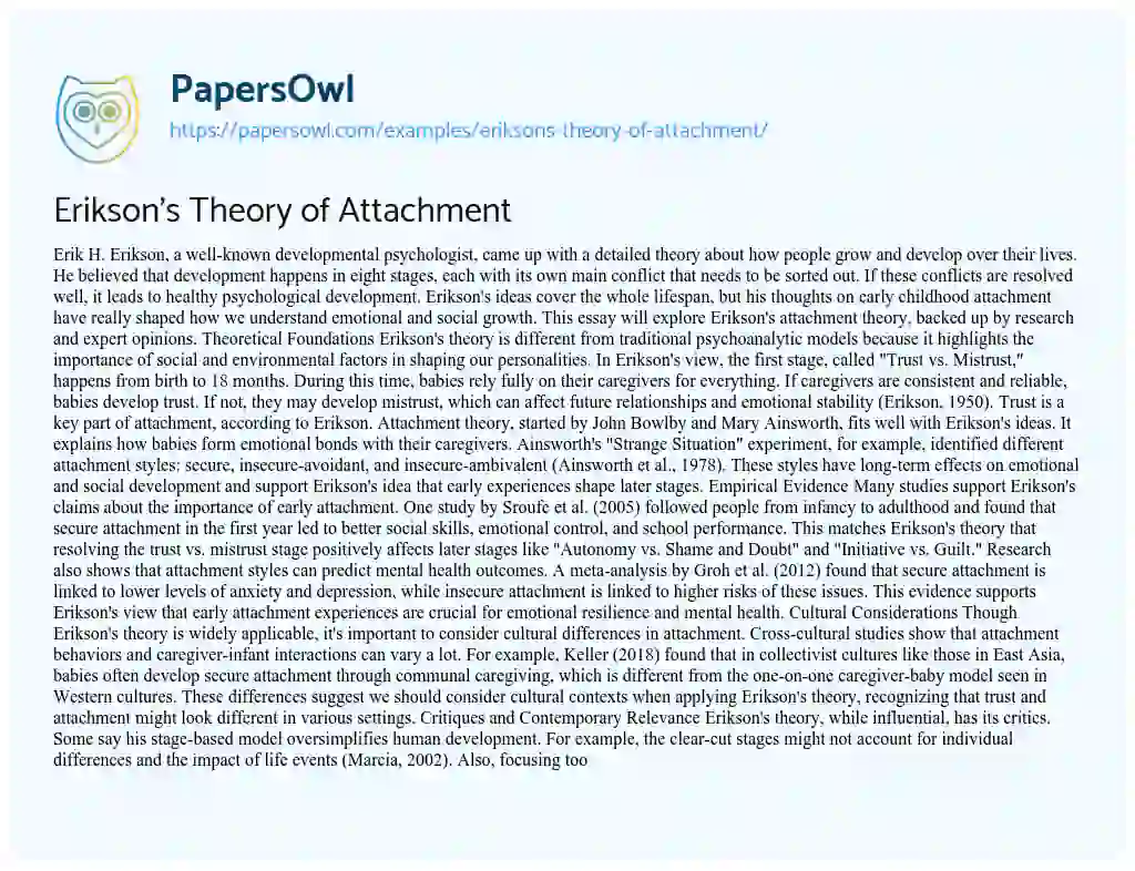 Essay on Erikson’s Theory of Attachment