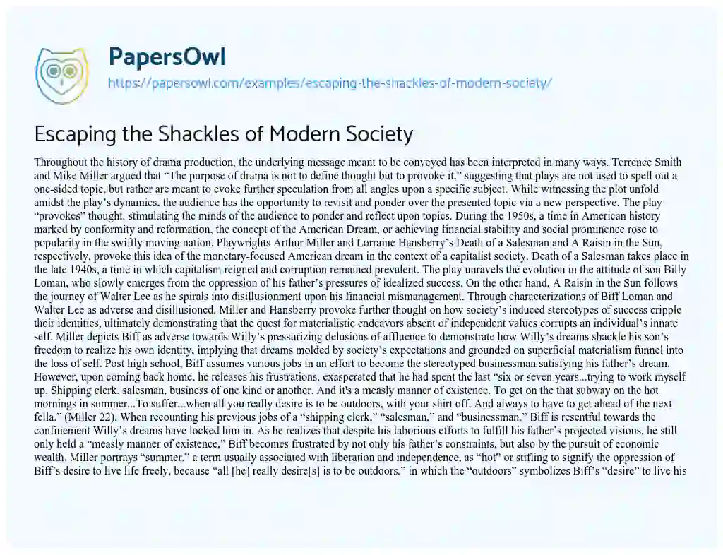 Escaping the Shackles of Modern Society essay