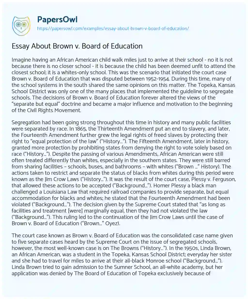 Essay about Brown V. Board of Education essay