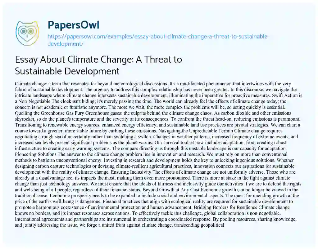 Essay on Essay about Climate Change: a Threat to Sustainable Development