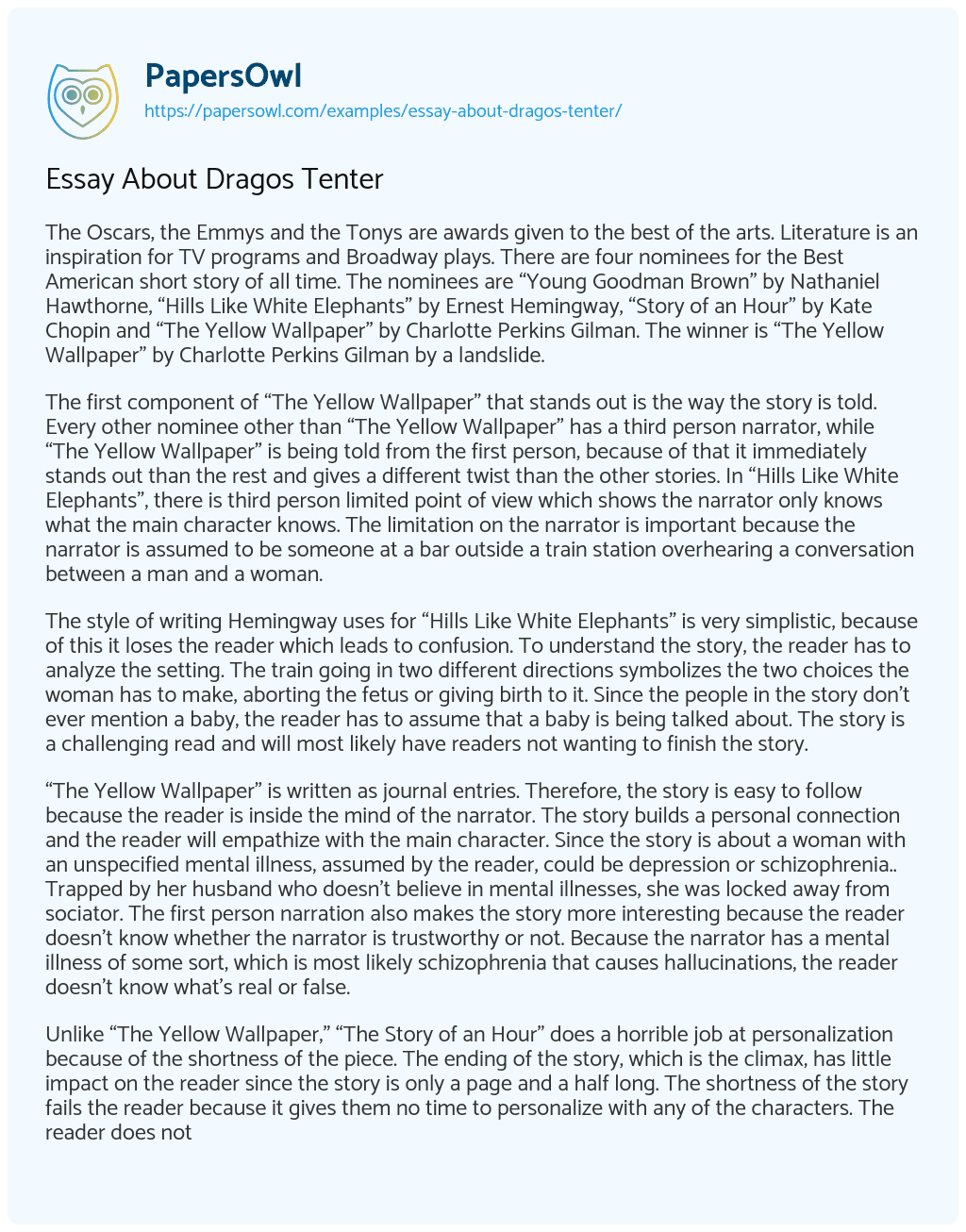 Essay about Dragos Tenter Essay about Dragos Tenter essay