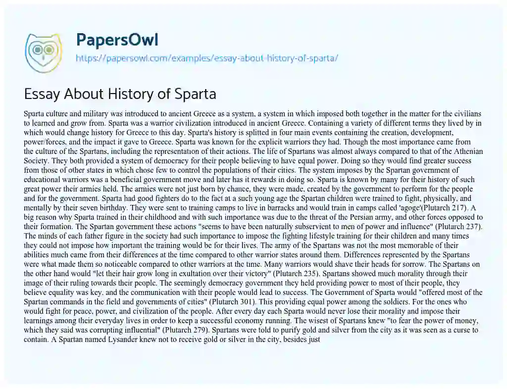 Essay on Essay about History of Sparta