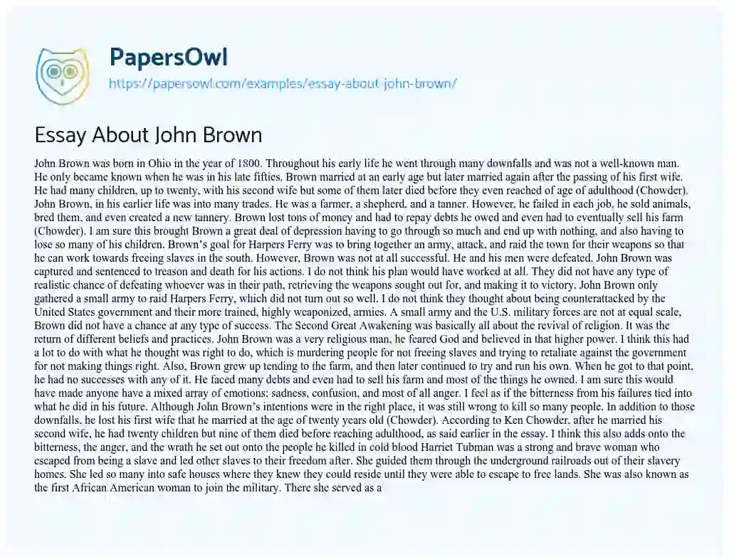 Essay on Essay about John Brown
