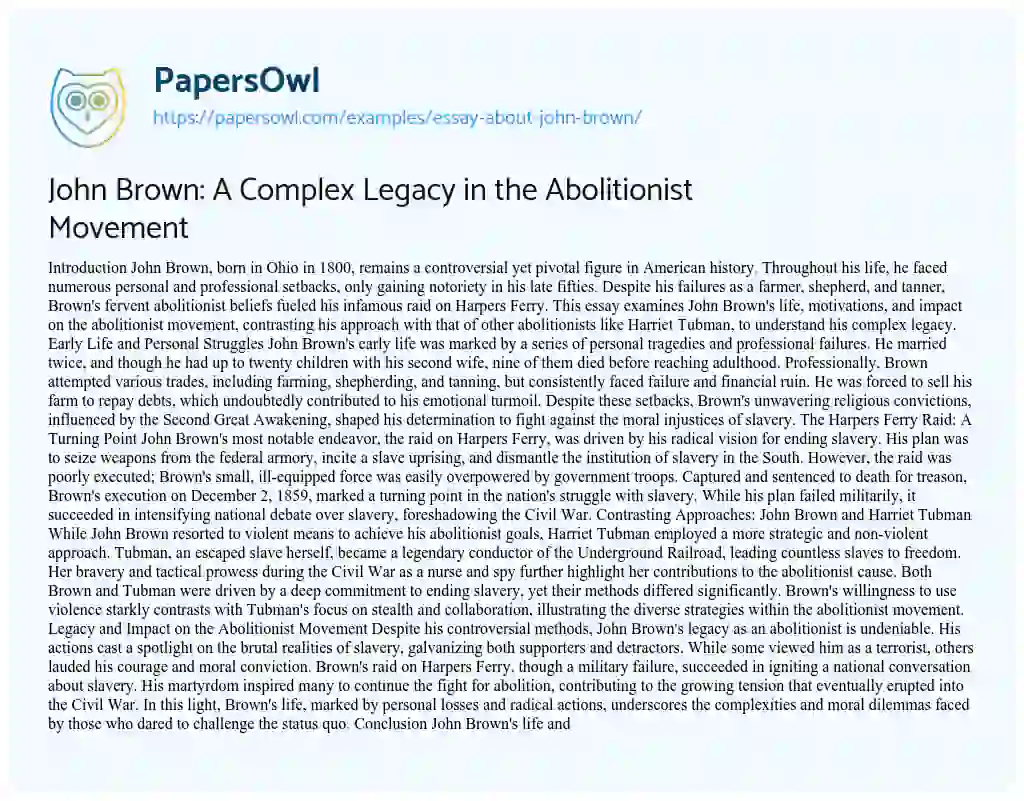 Essay on Essay about John Brown