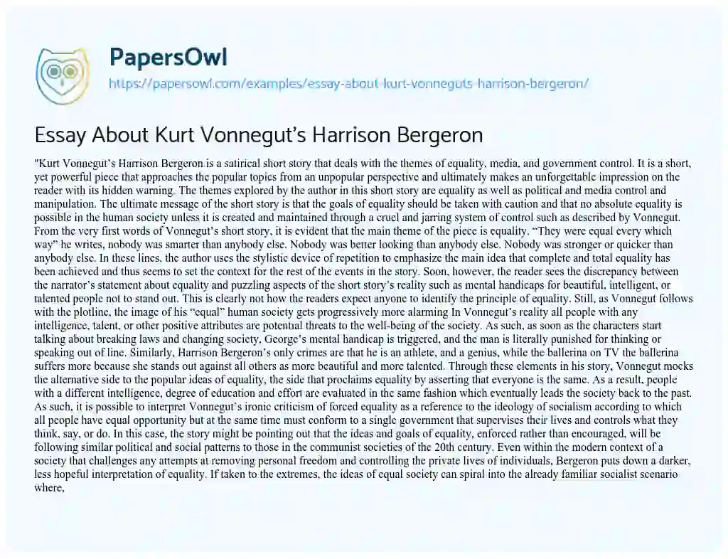 Essay on Essay about Kurt Vonnegut’s Harrison Bergeron