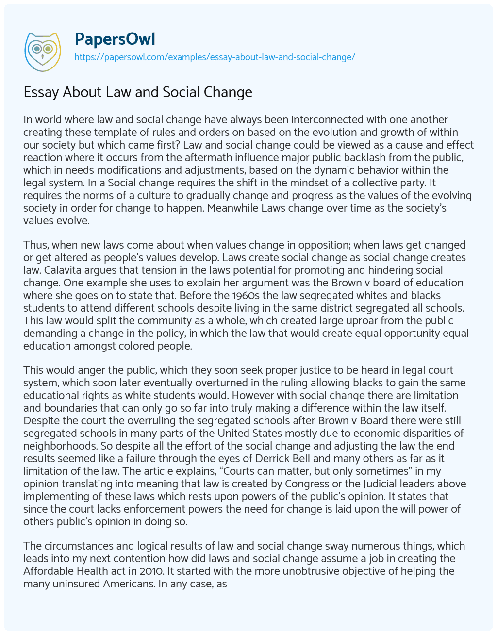 Essay on Essay about Law and Social Change