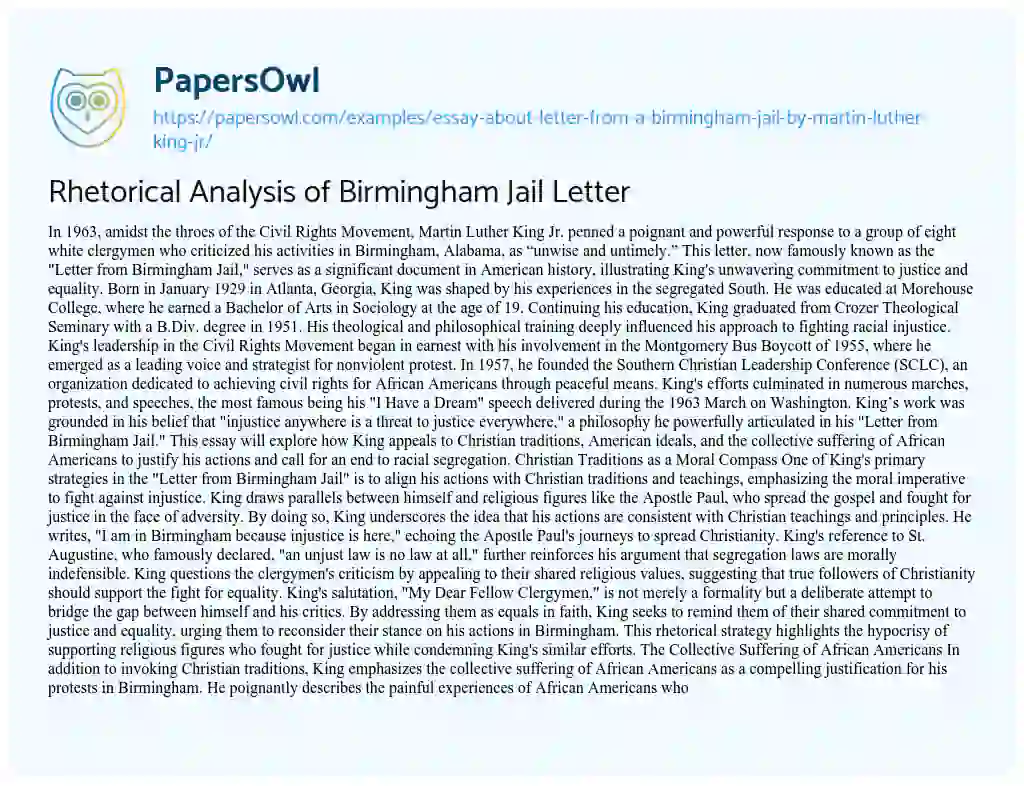 letter from birmingham jail synthesis essay