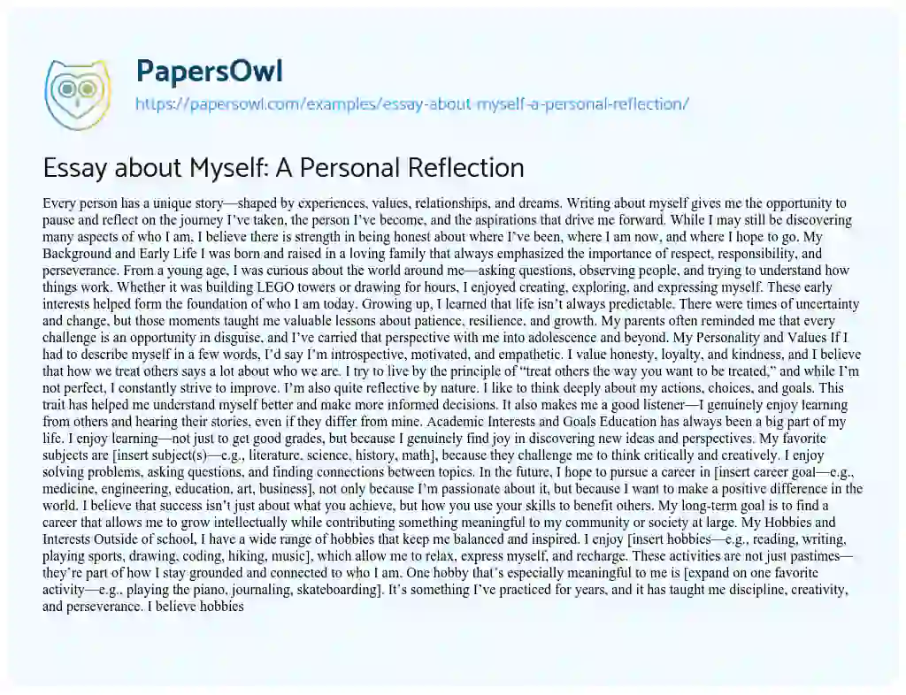 Essay on Essay about Myself: A Personal Reflection