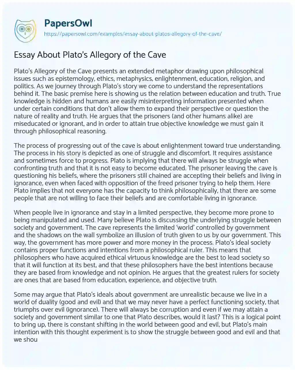 Essay about Plato’s Allegory of the Cave essay
