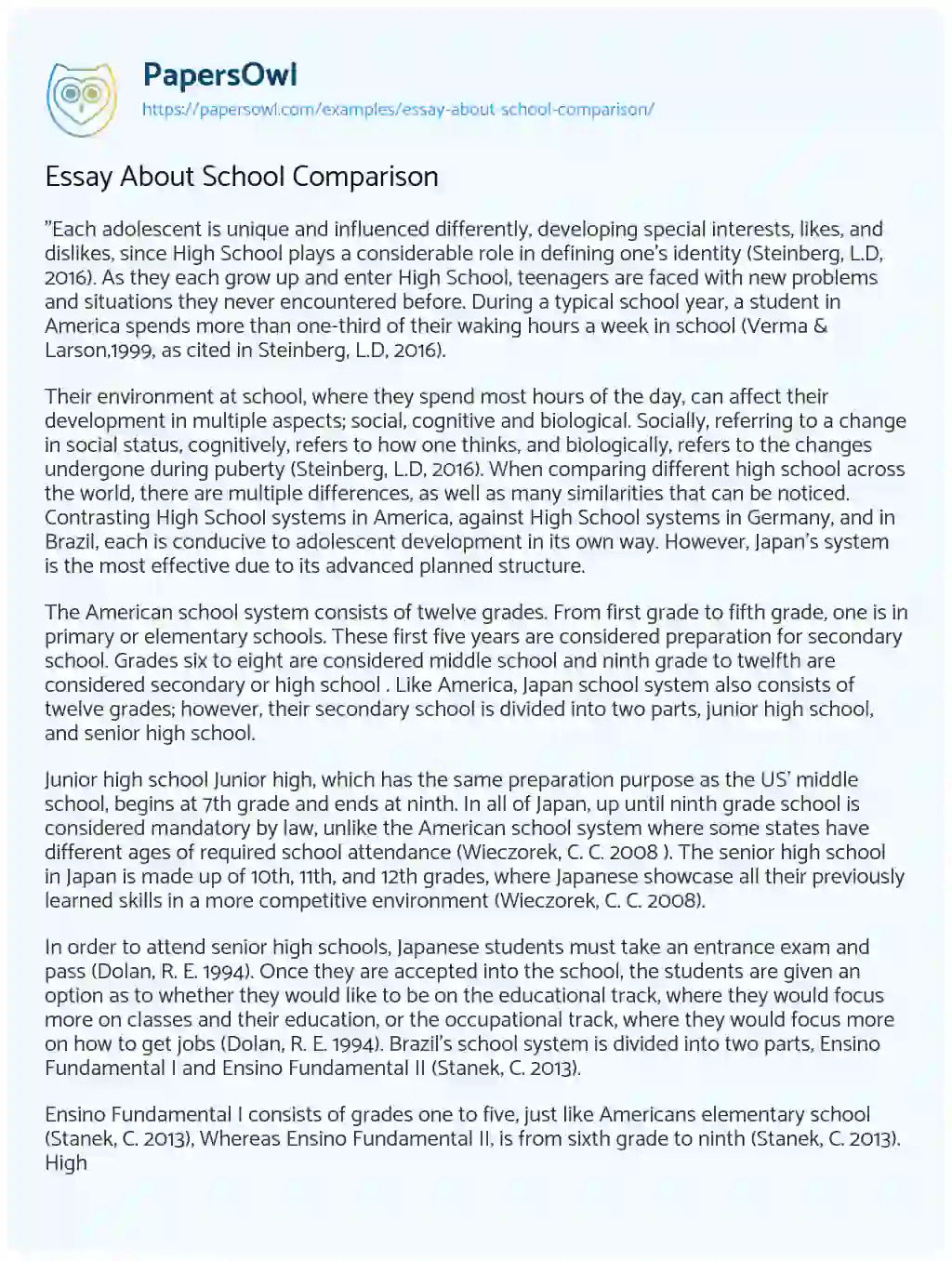 Essay about School Comparison essay