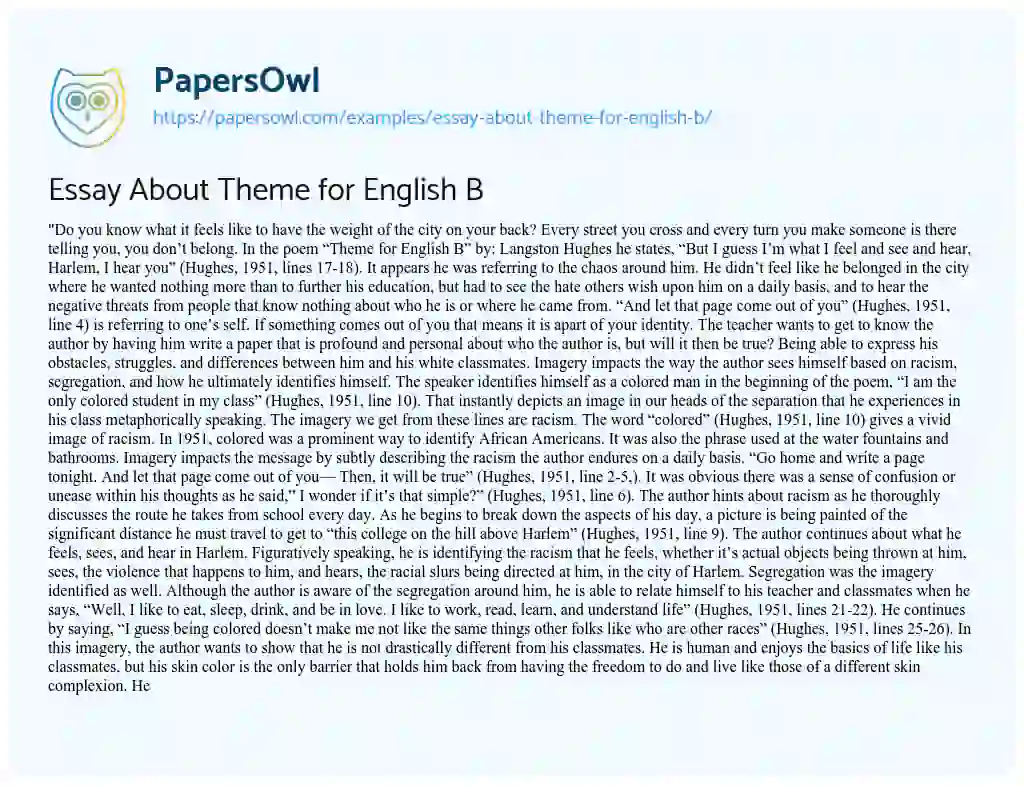Essay on Essay about Theme for English B