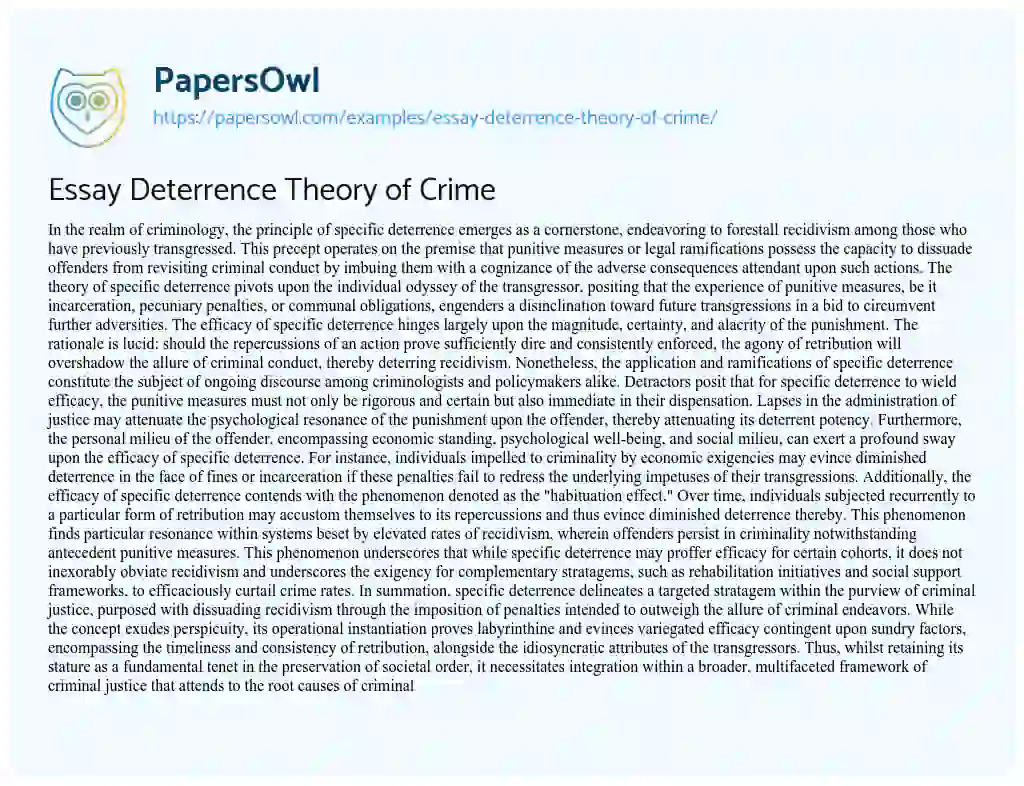 Essay on Essay Deterrence Theory of Crime