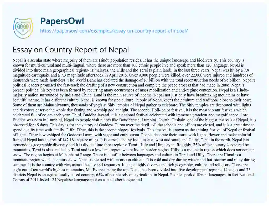 Essay on Essay on Country Report of Nepal