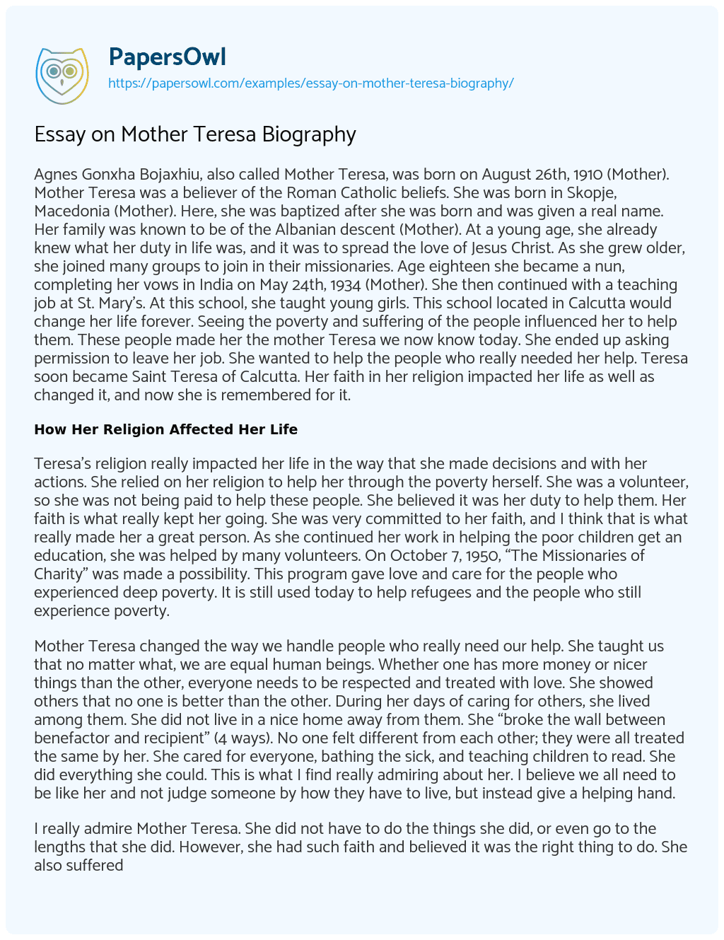 essay on biography of mother