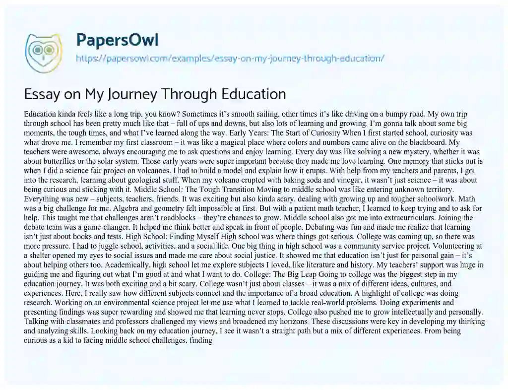 Essay on Essay on my Journey through Education