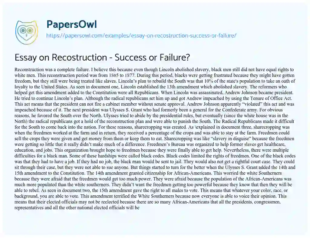 civil war reconstruction essay
