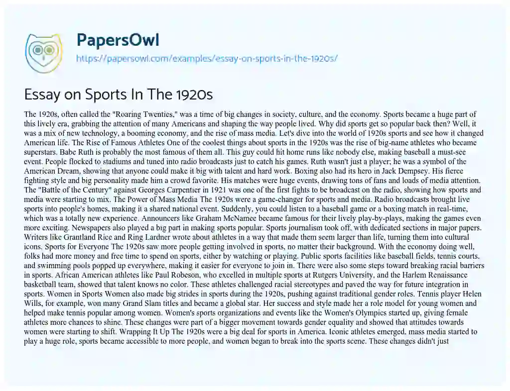 Essay on Essay on Sports in the 1920s