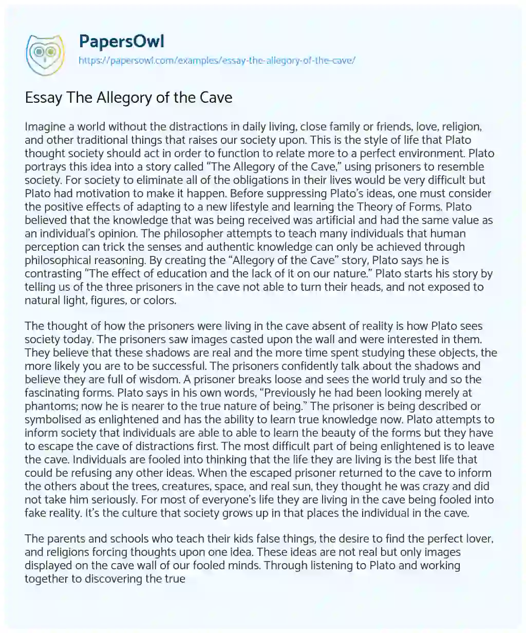 Essay the Allegory of the Cave essay