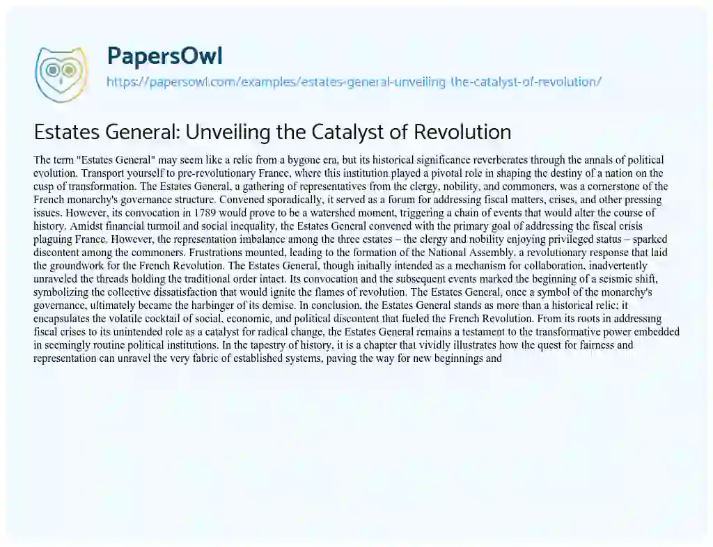 Essay on Estates General: Unveiling the Catalyst of Revolution
