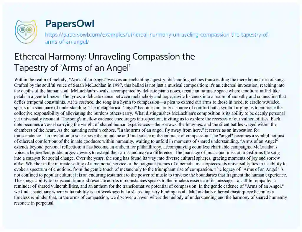 Essay on Ethereal Harmony: Unraveling Compassion the Tapestry of ‘Arms of an Angel’