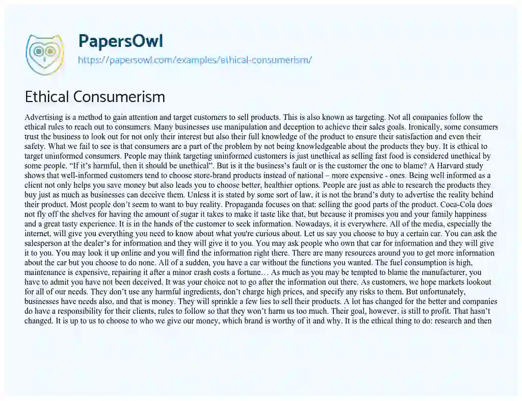 consumerism research paper