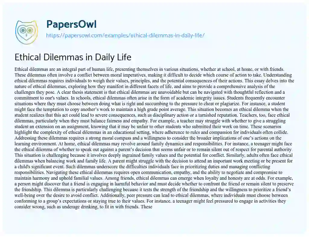 Essay on Ethical Dilemmas in Daily Life