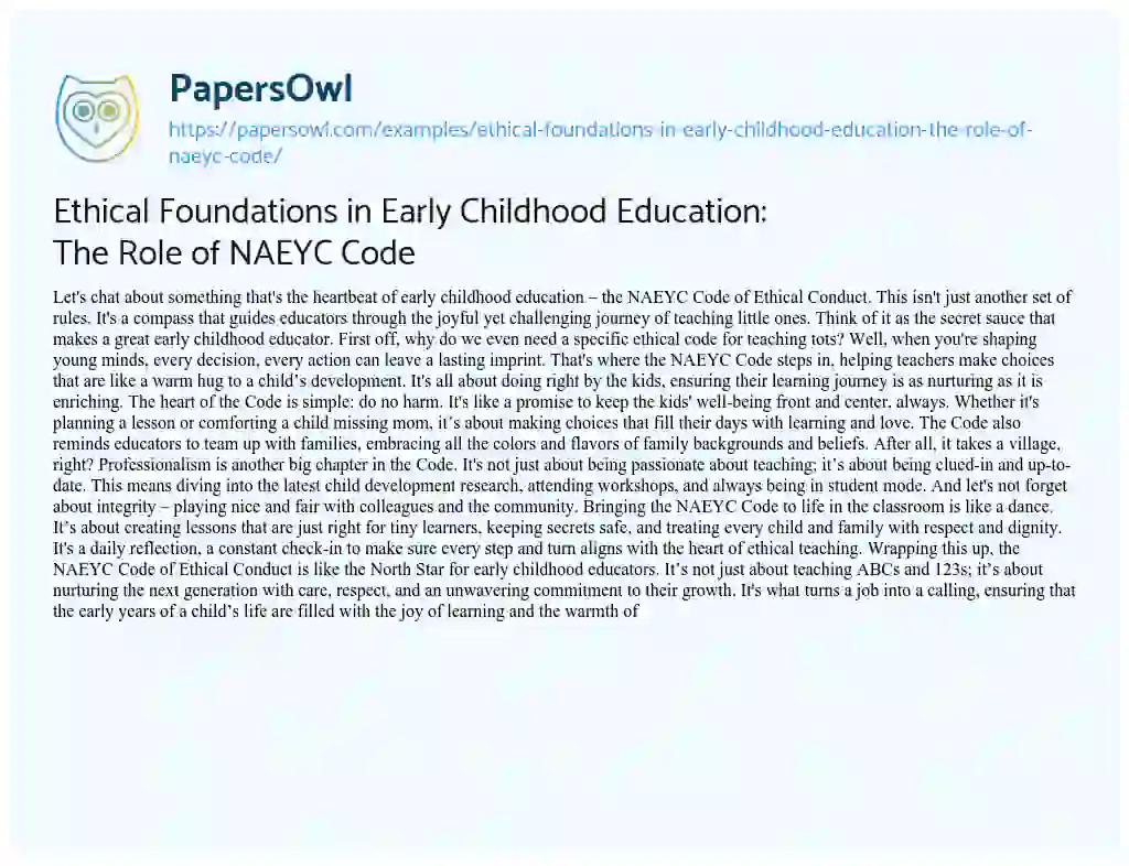 Essay on Ethical Foundations in Early Childhood Education: the Role of NAEYC Code