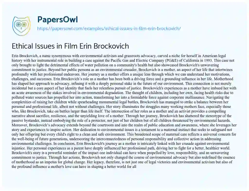 Essay on Ethical Issues in Film Erin Brockovich