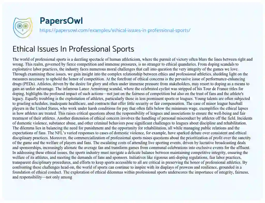 Essay on Ethical Issues in Professional Sports