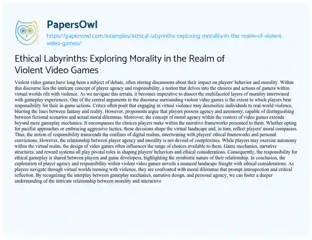 Essay on Ethical Labyrinths: Exploring Morality in the Realm of Violent Video Games
