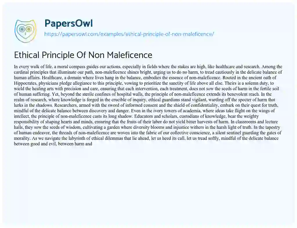 Ethical Principle Of Non Maleficence - Free Essay Example - 333 Words ...