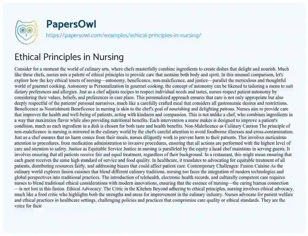 Essay on Ethical Principles in Nursing