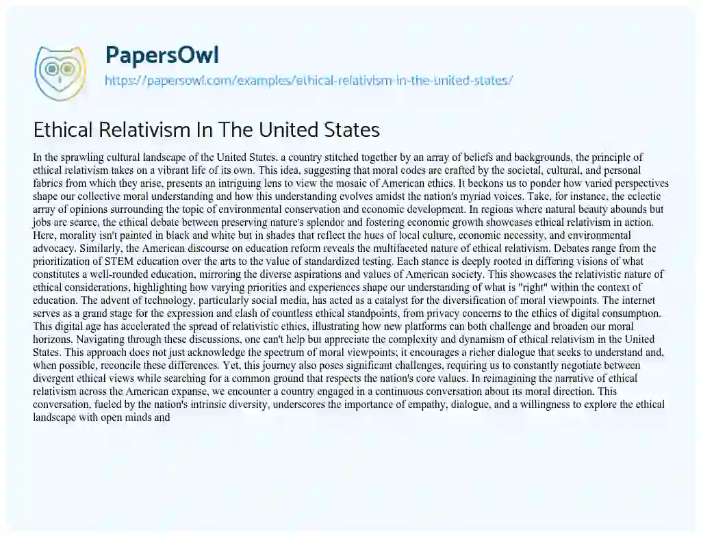 Essay on Ethical Relativism in the United States