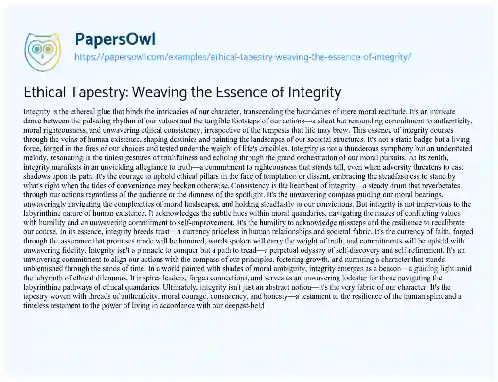 Essay on Ethical Tapestry: Weaving the Essence of Integrity