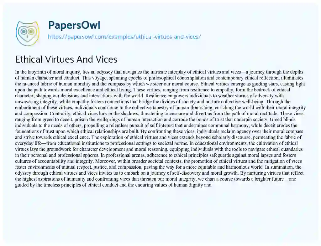 Essay on Ethical Virtues and Vices