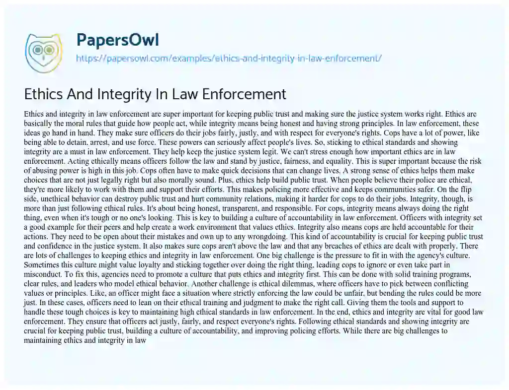 Essay on Ethics and Integrity in Law Enforcement