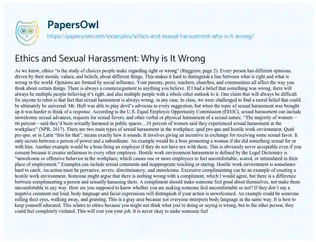 Essay on Ethics and Sexual Harassment: why is it Wrong