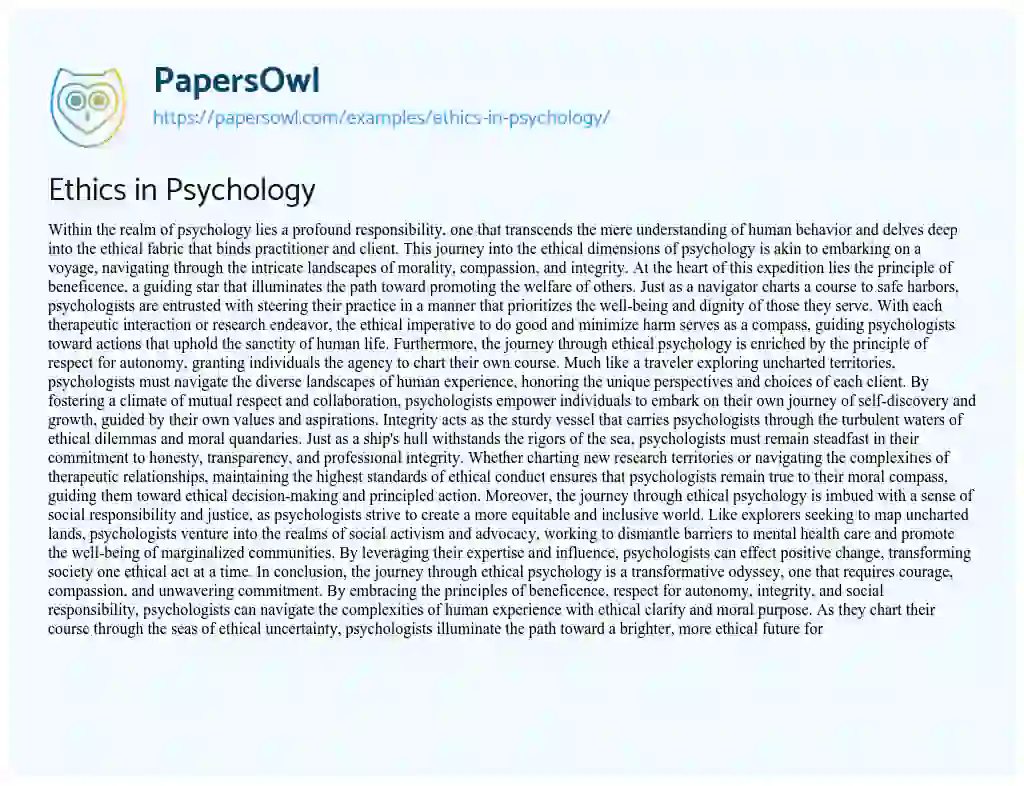 Essay on Ethics in Psychology