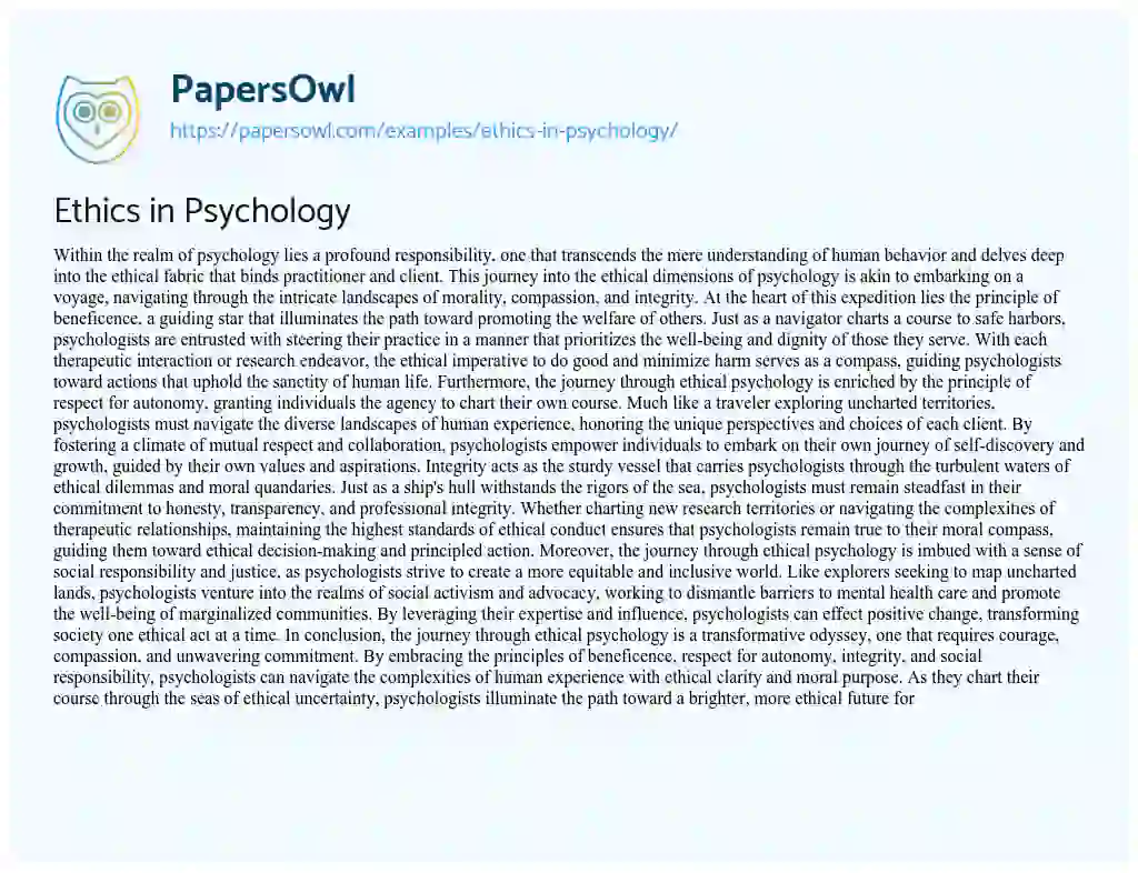 Ethics in Psychology - Free Essay Example - 444 Words | PapersOwl.com