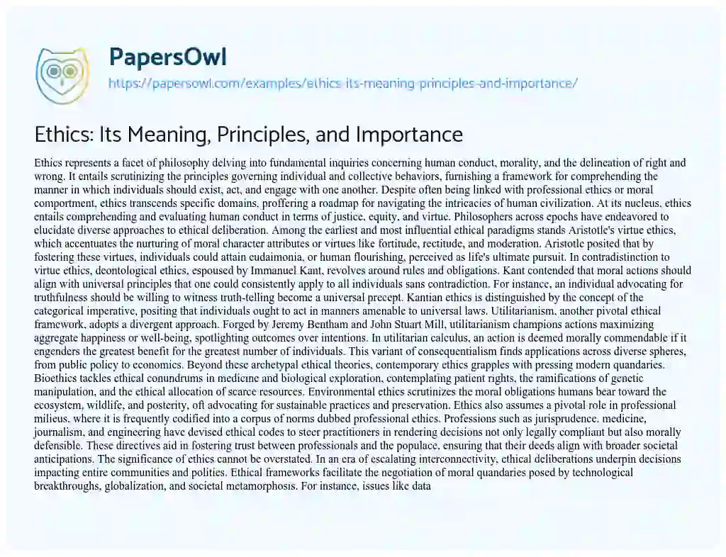 Essay on Ethics: its Meaning, Principles, and Importance