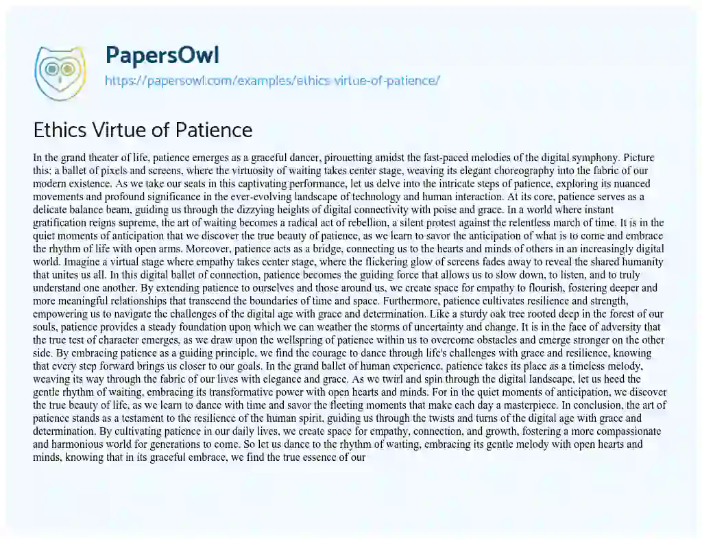 Essay on Ethics Virtue of Patience