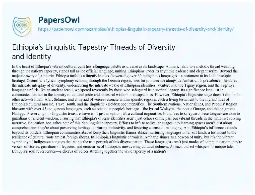 Essay on Ethiopia’s Linguistic Tapestry: Threads of Diversity and Identity