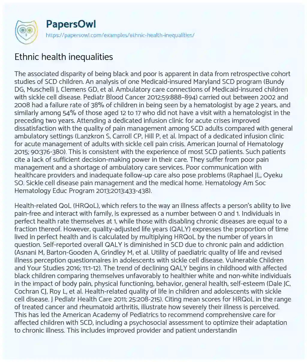 Essay on Ethnic Health Inequalities