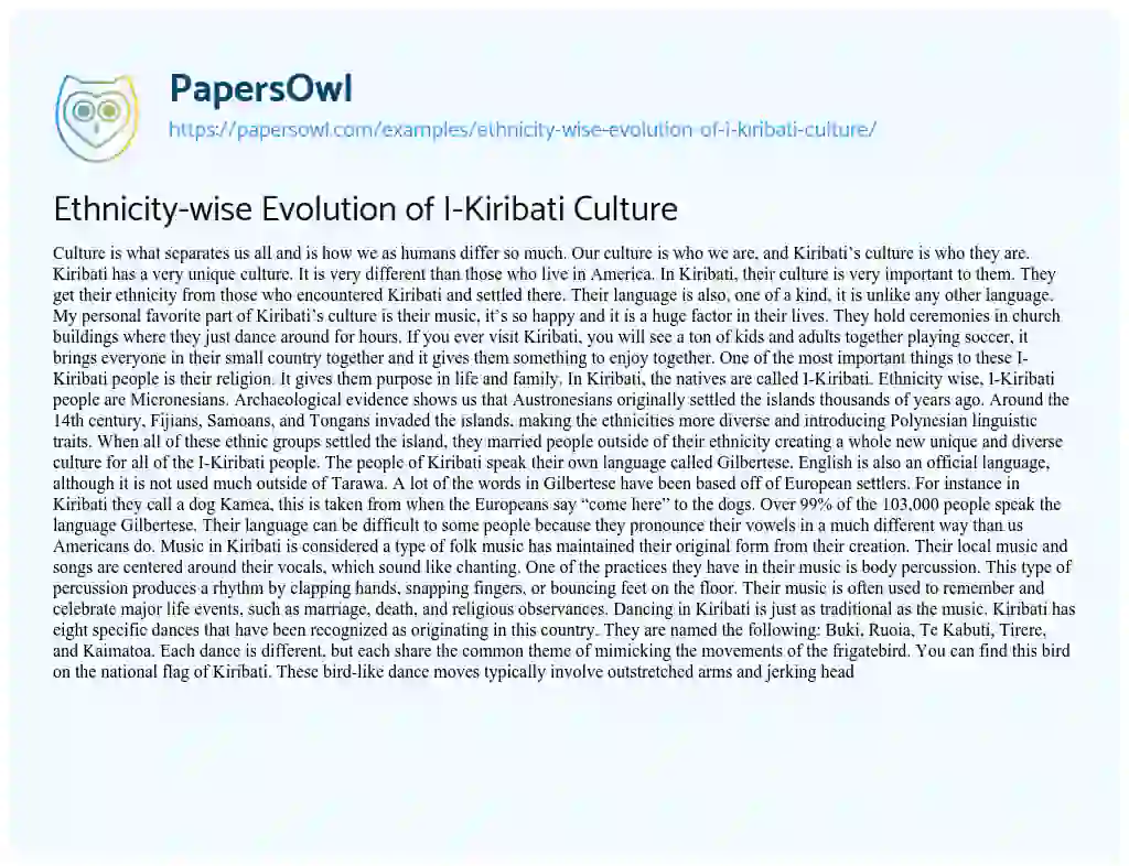 Essay on Ethnicity-wise Evolution of I-Kiribati Culture