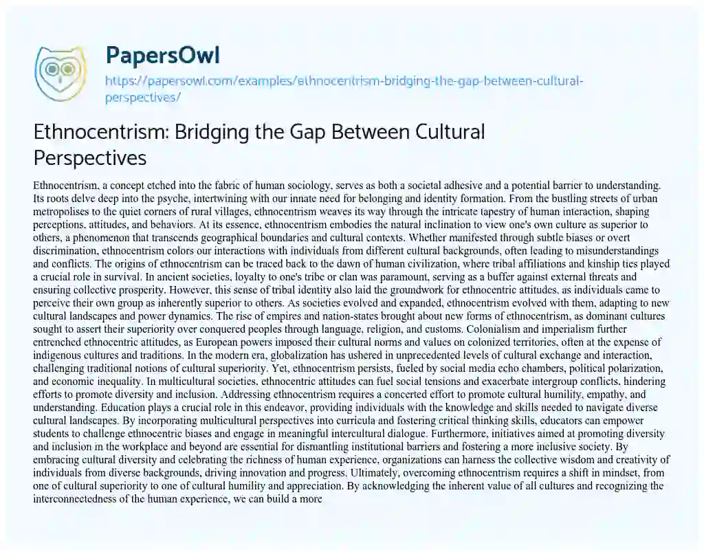 Essay on Ethnocentrism: Bridging the Gap between Cultural Perspectives