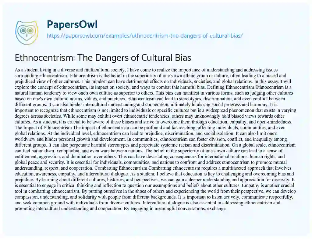 Essay on Ethnocentrism: The Dangers of Cultural Bias