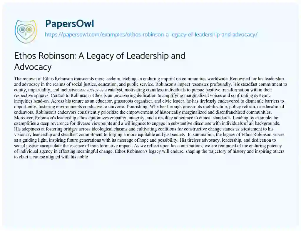 Essay on Ethos Robinson: a Legacy of Leadership and Advocacy