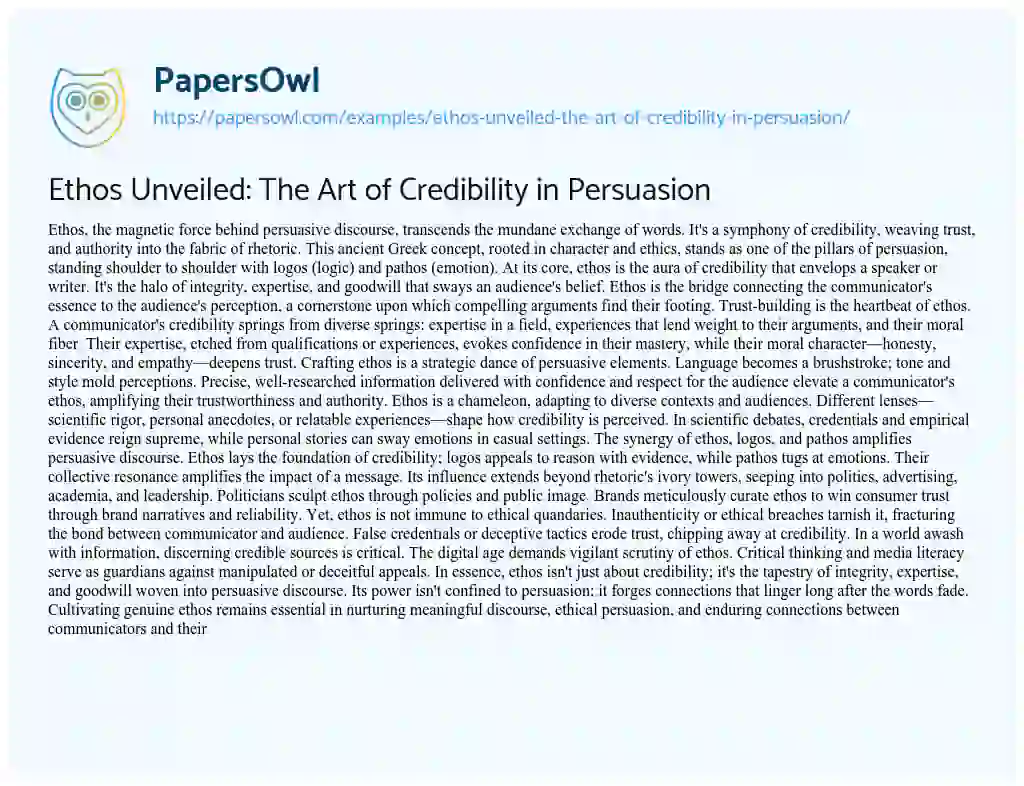 Essay on Ethos Unveiled: the Art of Credibility in Persuasion