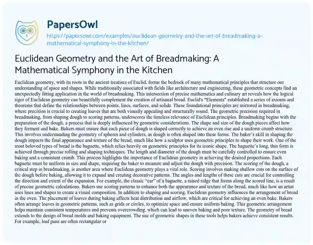 Essay on Euclidean Geometry and the Art of Breadmaking: a Mathematical Symphony in the Kitchen